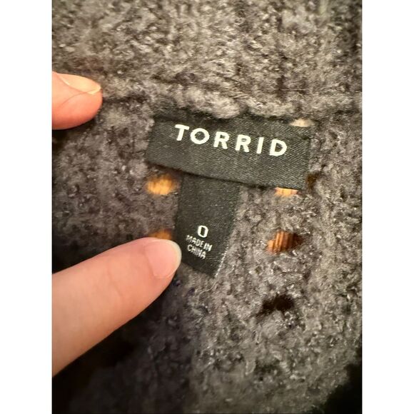 Torrid Gray Long Sleeve Open Front Crochet Knit Pockets Cardigan Sweater Size 0 - Picture 3 of 4